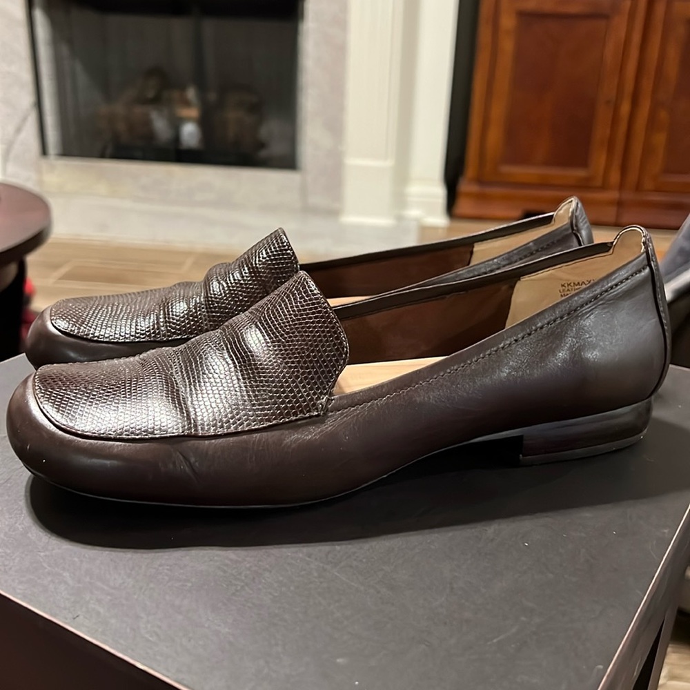 Anne Klein Kkmaxine Loafers Slip On Square Toe Brown Leather